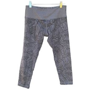 Vuori Encinitas Crop Yoga Legging Gray Palm Leaf Print High Waist Soft Stretchy